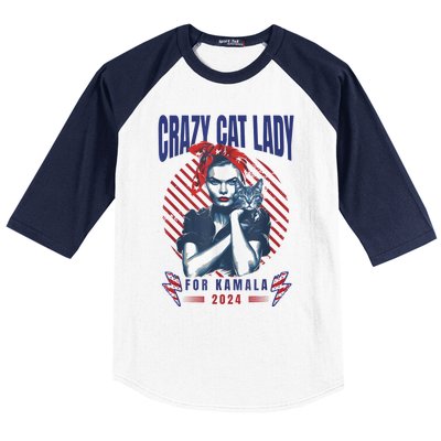 Crazy Cat Lady For Kamala 2024 Baseball Sleeve Shirt