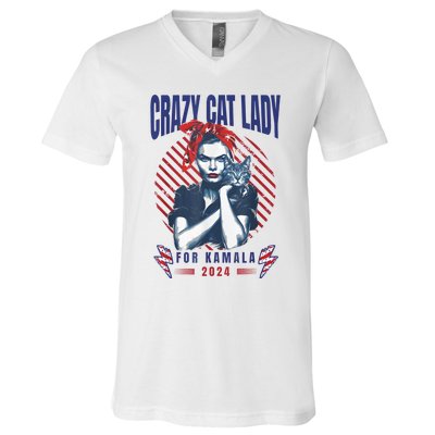 Crazy Cat Lady For Kamala 2024 V-Neck T-Shirt