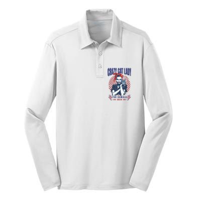 Crazy Cat Lady For Kamala 2024 Silk Touch Performance Long Sleeve Polo