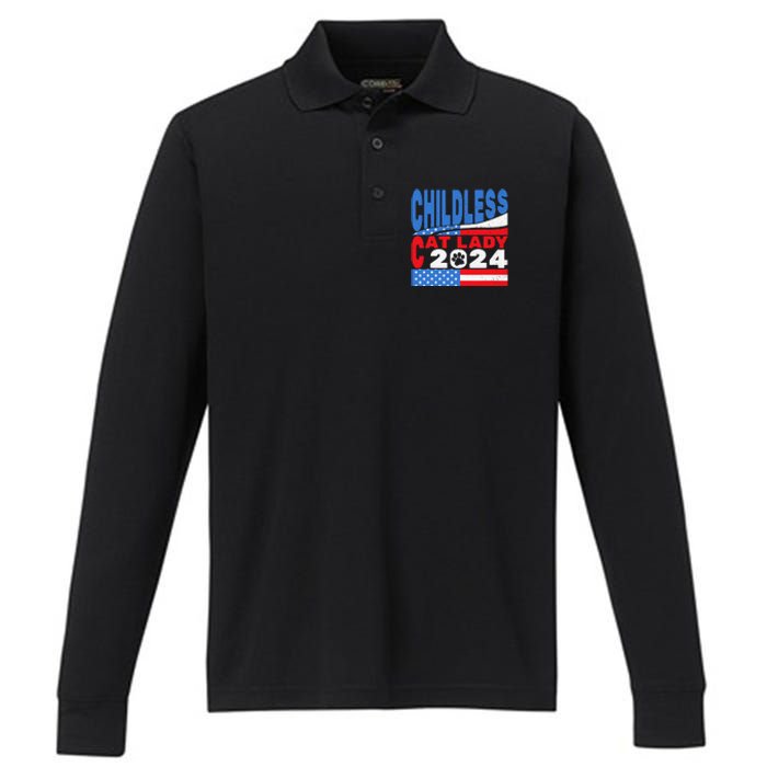 Childless Cat Lady Usa Voting Election 2024 Performance Long Sleeve Polo