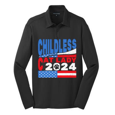 Childless Cat Lady Usa Voting Election 2024 Silk Touch Performance Long Sleeve Polo