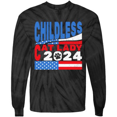 Childless Cat Lady Usa Voting Election 2024 Tie-Dye Long Sleeve Shirt