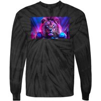 Cyberpunk Colors Lions Football Sports Fan Tie-Dye Long Sleeve Shirt