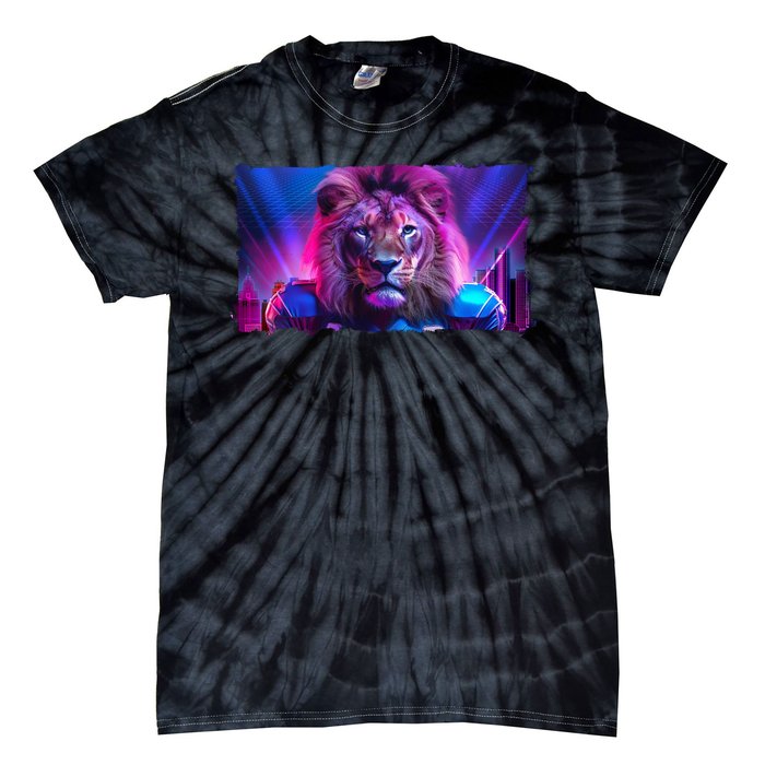 Cyberpunk Colors Lions Football Sports Fan Tie-Dye T-Shirt