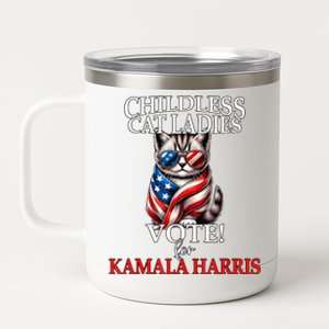 Childless Cat Ladies Vote Kamala Harris Patriotic Kitty 12 oz Stainless Steel Tumbler Cup