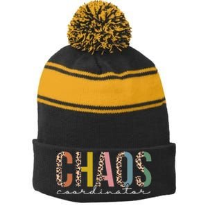 Chaos Coordinator Leopard Teacher Crew Retro School Stripe Pom Pom Beanie