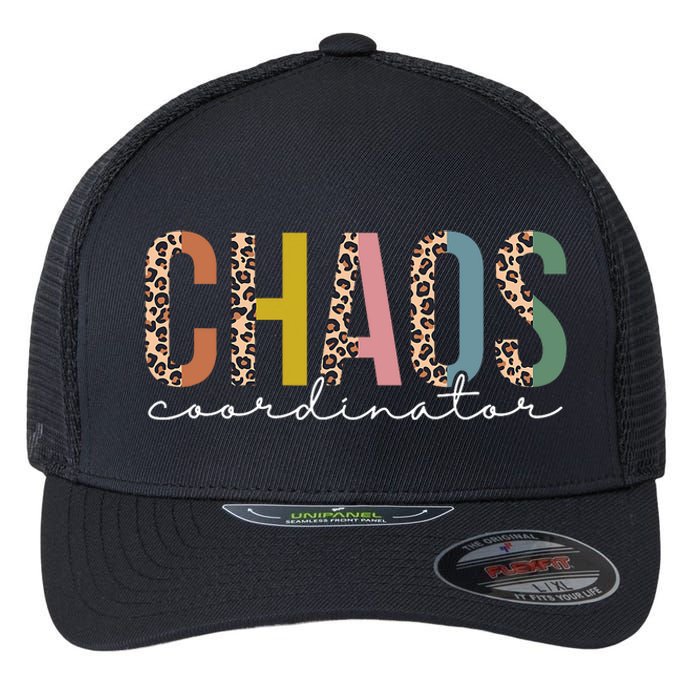 Chaos Coordinator Leopard Teacher Crew Retro School Flexfit Unipanel Trucker Cap