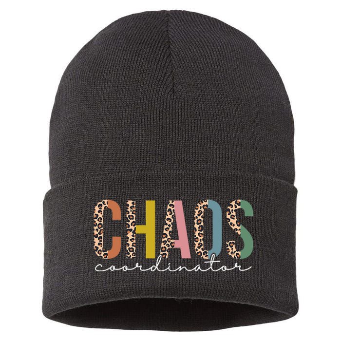 Chaos Coordinator Leopard Teacher Crew Retro School Sustainable Knit Beanie