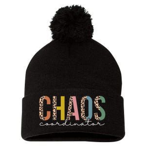 Chaos Coordinator Leopard Teacher Crew Retro School Pom Pom 12in Knit Beanie