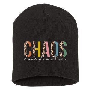 Chaos Coordinator Leopard Teacher Crew Retro School Short Acrylic Beanie