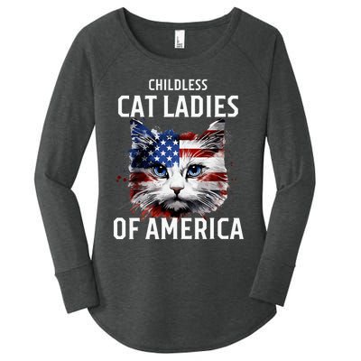 Childless Cat Lady Of America Kamala Harris 2024 Us Flag Women's Perfect Tri Tunic Long Sleeve Shirt