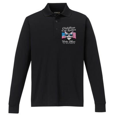 Childless Cat Ladies Vote Blue In November Democrats Liberal Performance Long Sleeve Polo