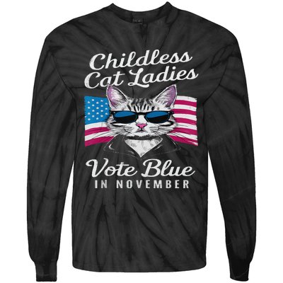 Childless Cat Ladies Vote Blue In November Democrats Liberal Tie-Dye Long Sleeve Shirt