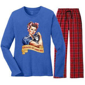 Childless Cat Ladies Vote Kamala Harris 2024 Election Women's Long Sleeve Flannel Pajama Set 