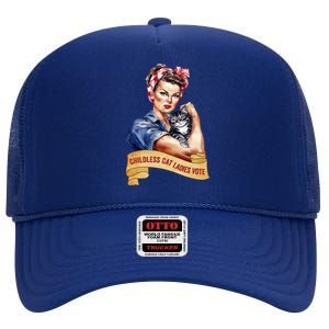 Childless Cat Ladies Vote Kamala Harris 2024 Election High Crown Mesh Back Trucker Hat