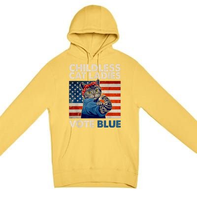 Childless Cat Ladies Vote Blue Vintage Cat Usa Flag Premium Pullover Hoodie