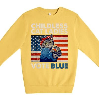 Childless Cat Ladies Vote Blue Vintage Cat Usa Flag Premium Crewneck Sweatshirt