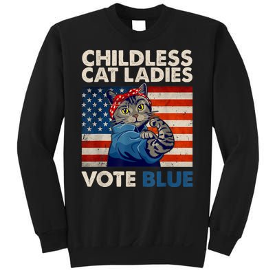 Childless Cat Ladies Vote Blue Vintage Cat Usa Flag Sweatshirt