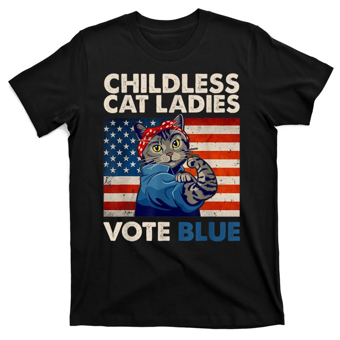 Childless Cat Ladies Vote Blue Vintage Cat Usa Flag T-Shirt