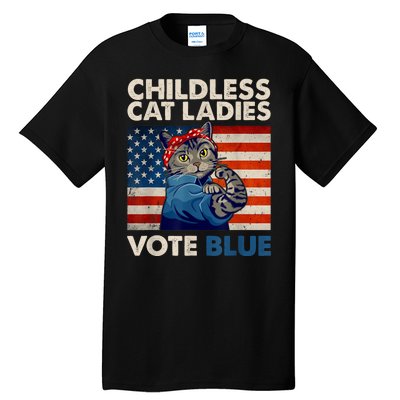 Childless Cat Ladies Vote Blue Vintage Cat Usa Flag Tall T-Shirt