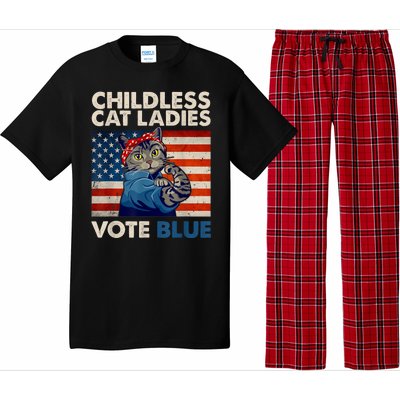 Childless Cat Ladies Vote Blue Vintage Cat Usa Flag Pajama Set