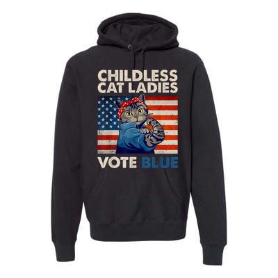 Childless Cat Ladies Vote Blue Vintage Cat Usa Flag Premium Hoodie