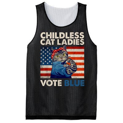 Childless Cat Ladies Vote Blue Vintage Cat Usa Flag Mesh Reversible Basketball Jersey Tank