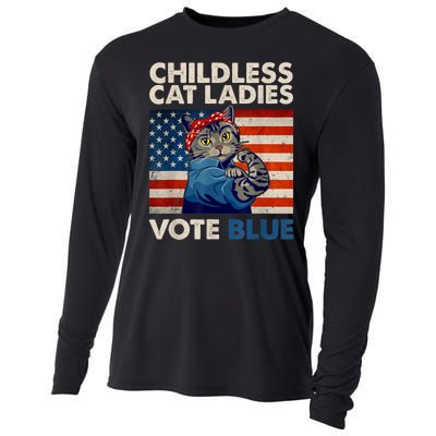 Childless Cat Ladies Vote Blue Vintage Cat Usa Flag Cooling Performance Long Sleeve Crew