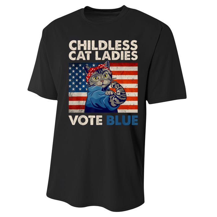 Childless Cat Ladies Vote Blue Vintage Cat Usa Flag Performance Sprint T-Shirt