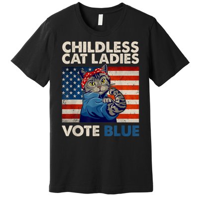 Childless Cat Ladies Vote Blue Vintage Cat Usa Flag Premium T-Shirt