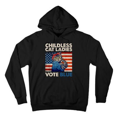 Childless Cat Ladies Vote Blue Vintage Cat Usa Flag Tall Hoodie