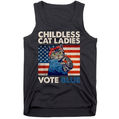 Childless Cat Ladies Vote Blue Vintage Cat Usa Flag Tank Top