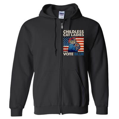 Childless Cat Ladies Vote Blue Vintage Cat Usa Flag Full Zip Hoodie