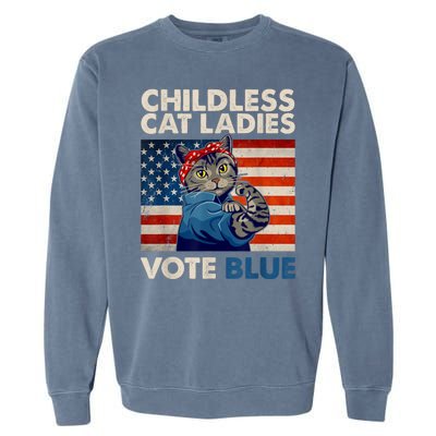 Childless Cat Ladies Vote Blue Vintage Cat Usa Flag Garment-Dyed Sweatshirt