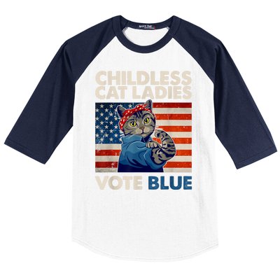 Childless Cat Ladies Vote Blue Vintage Cat Usa Flag Baseball Sleeve Shirt