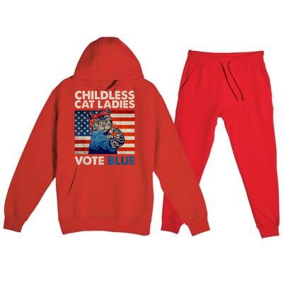 Childless Cat Ladies Vote Blue Vintage Cat Usa Flag Premium Hooded Sweatsuit Set