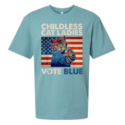 Childless Cat Ladies Vote Blue Vintage Cat Usa Flag Sueded Cloud Jersey T-Shirt