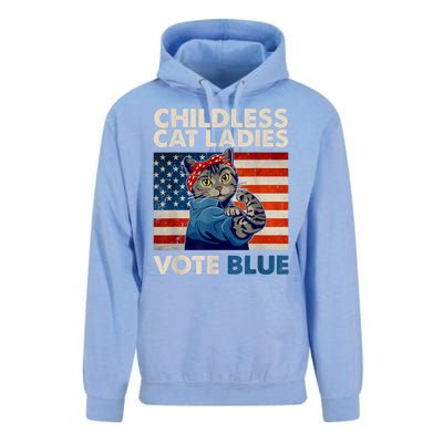 Childless Cat Ladies Vote Blue Vintage Cat Usa Flag Unisex Surf Hoodie