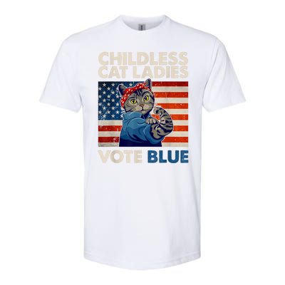 Childless Cat Ladies Vote Blue Vintage Cat Usa Flag Softstyle CVC T-Shirt