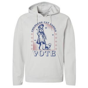 Childless Cat Ladies Vote Retro Election 2024 Usa Performance Fleece Hoodie