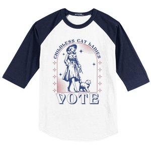 Childless Cat Ladies Vote Retro Election 2024 Usa Baseball Sleeve Shirt