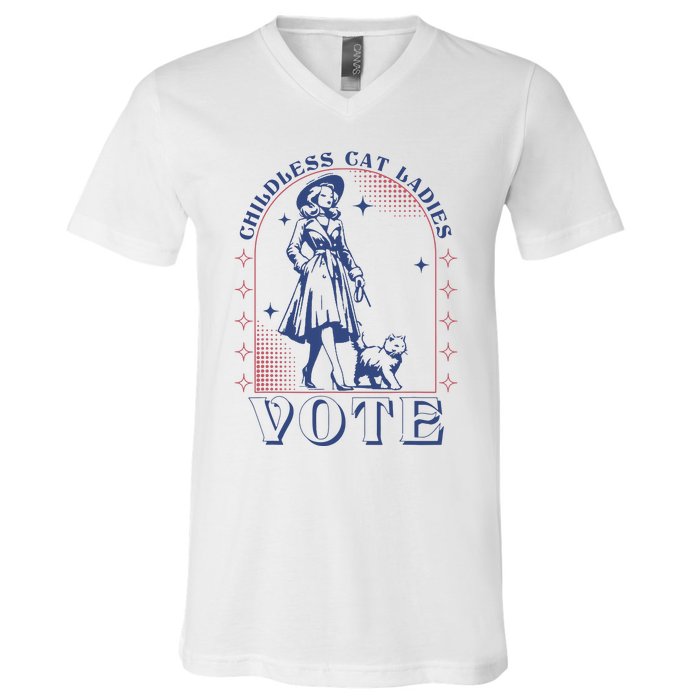 Childless Cat Ladies Vote Retro Election 2024 Usa V-Neck T-Shirt