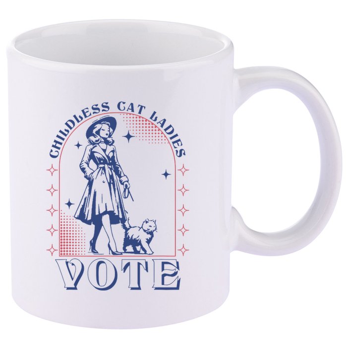Childless Cat Ladies Vote Retro Election 2024 Usa 11oz C Handle Ceramic Mug