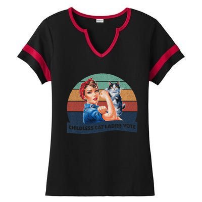 Childless Cat Ladies Vote Rosie The Riveter Vintage Ladies Halftime Notch Neck Tee