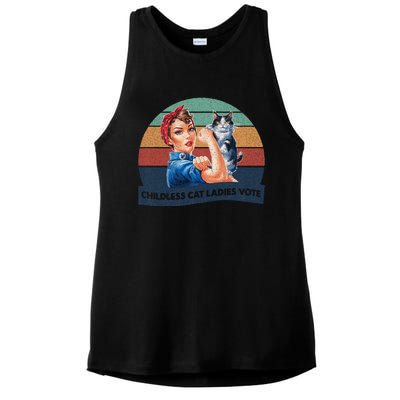 Childless Cat Ladies Vote Rosie The Riveter Vintage Ladies PosiCharge Tri-Blend Wicking Tank