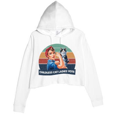 Childless Cat Ladies Vote Rosie The Riveter Vintage Crop Fleece Hoodie