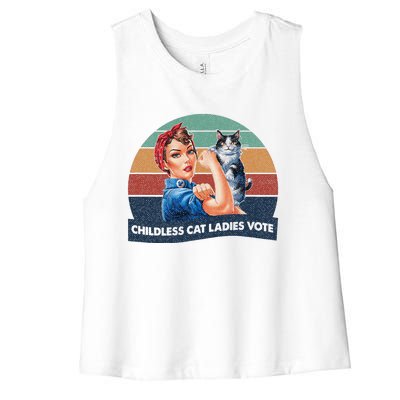 Childless Cat Ladies Vote Rosie The Riveter Vintage Women's Racerback Cropped Tank