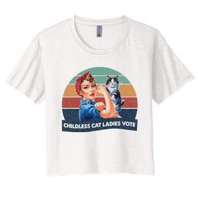 Childless Cat Ladies Vote Rosie The Riveter Vintage Women's Crop Top Tee