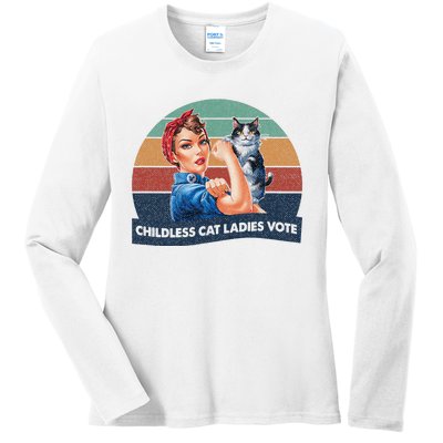 Childless Cat Ladies Vote Rosie The Riveter Vintage Ladies Long Sleeve Shirt