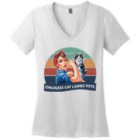 Childless Cat Ladies Vote Rosie The Riveter Vintage Women's V-Neck T-Shirt